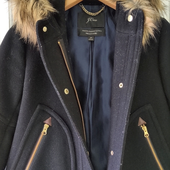 J. Crew black wool parka with faux fur trim - Picture 4 of 8